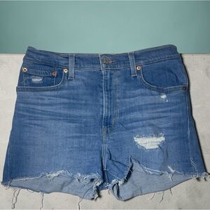 Levis Shorts Women 30 Blue Denim Hi Rise Cut Offs Distressed Jeans Cutoffs